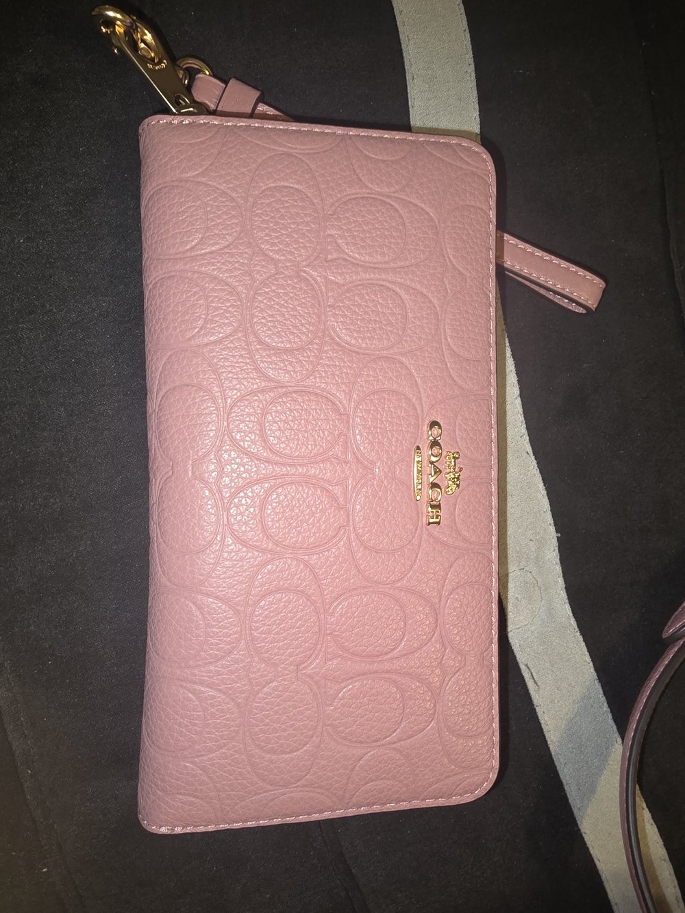 Coach Pink Embossed Pebbled Leather Zip Wallet Wristlet